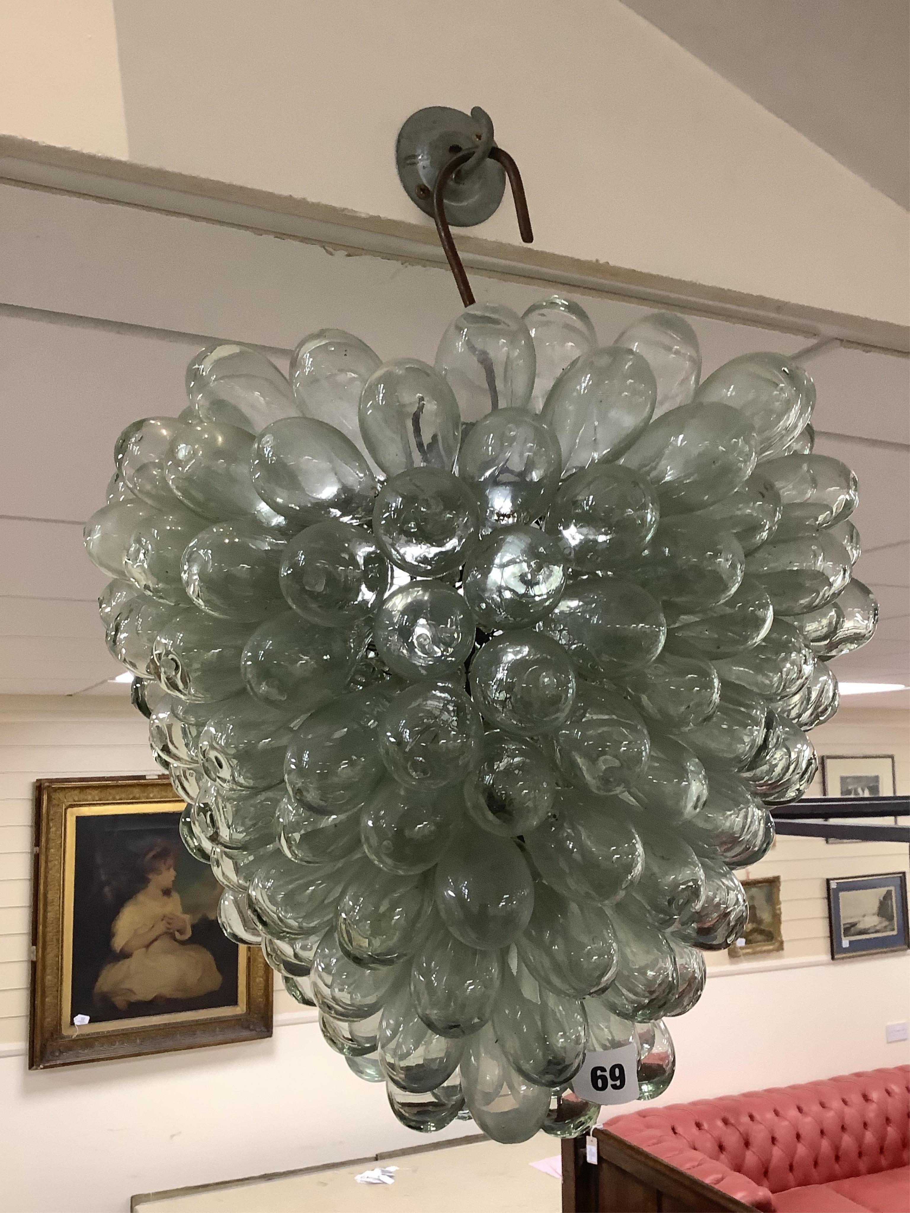 Two Liberty style glass ceiling shades, larger height 34cm. Condition - fair